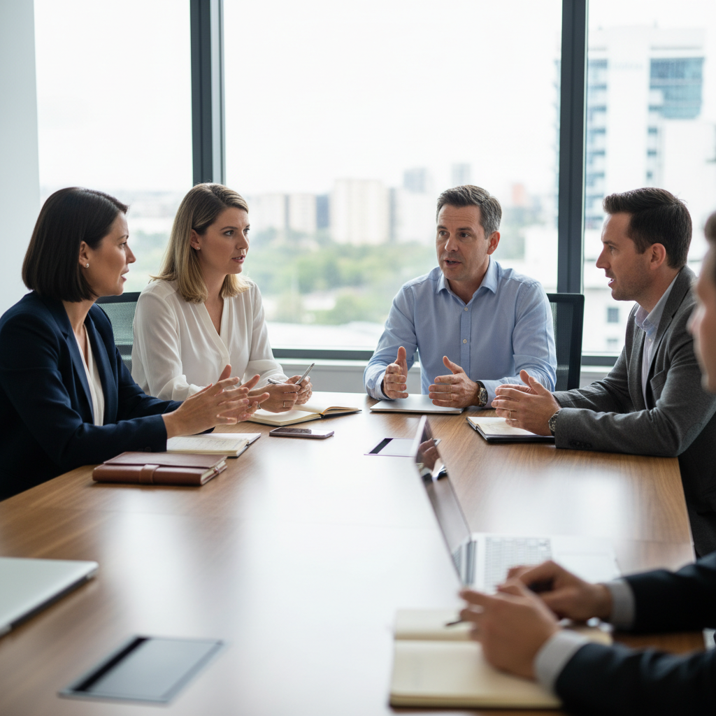 Diverse executive team in a governance discussion